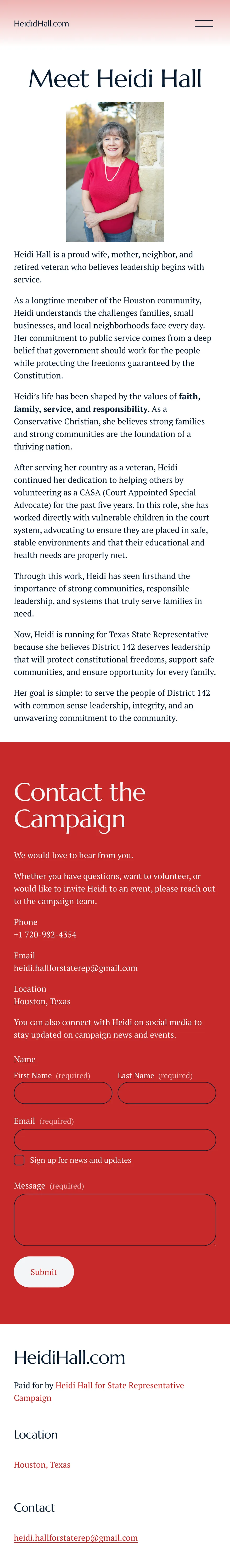 Heidi Hall campaign about page on mobile