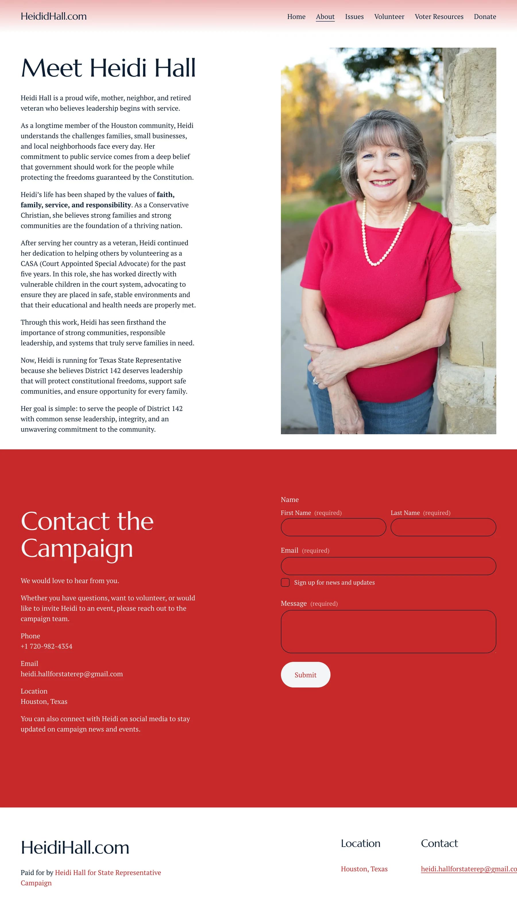 Heidi Hall campaign about page on desktop