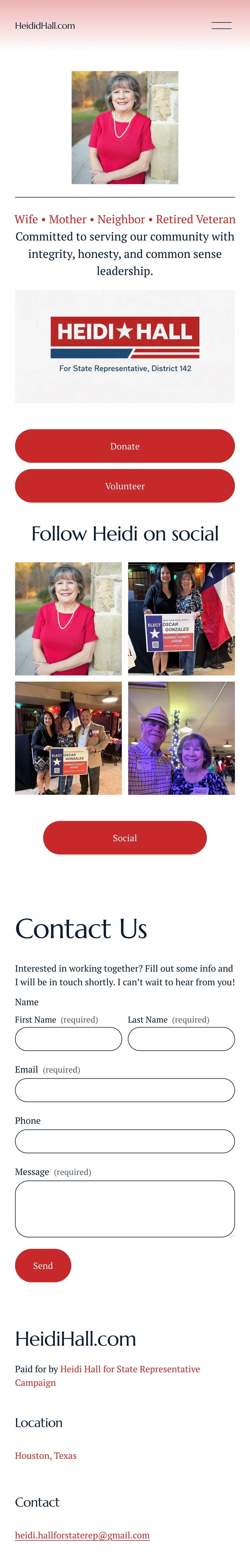 Heidi Hall campaign home page on mobile