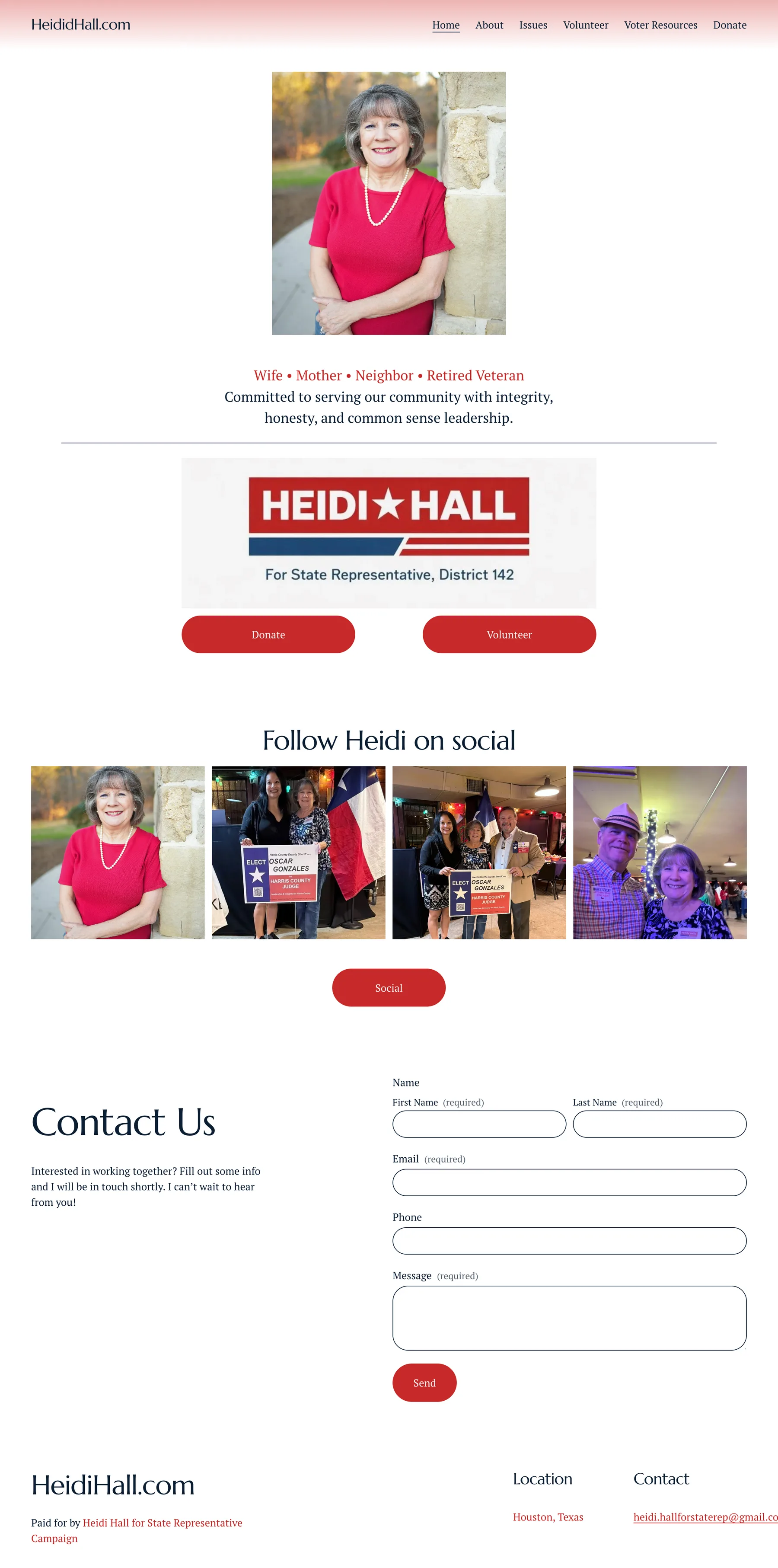 Heidi Hall campaign website home page