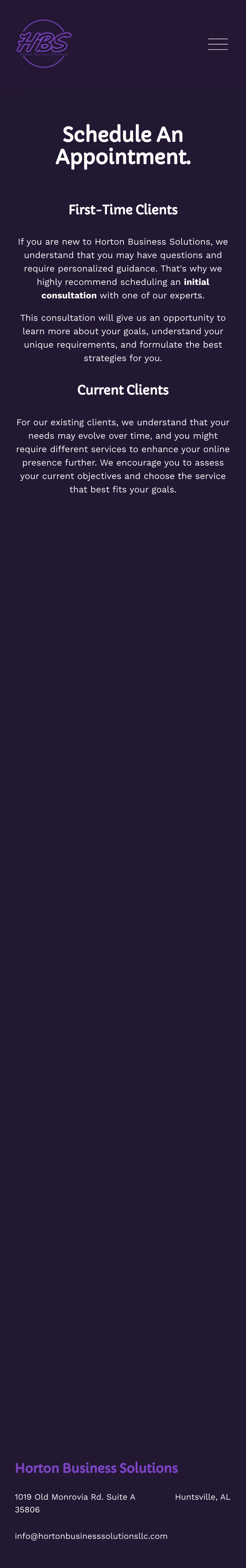 Horton Business Solutions appointment page on mobile