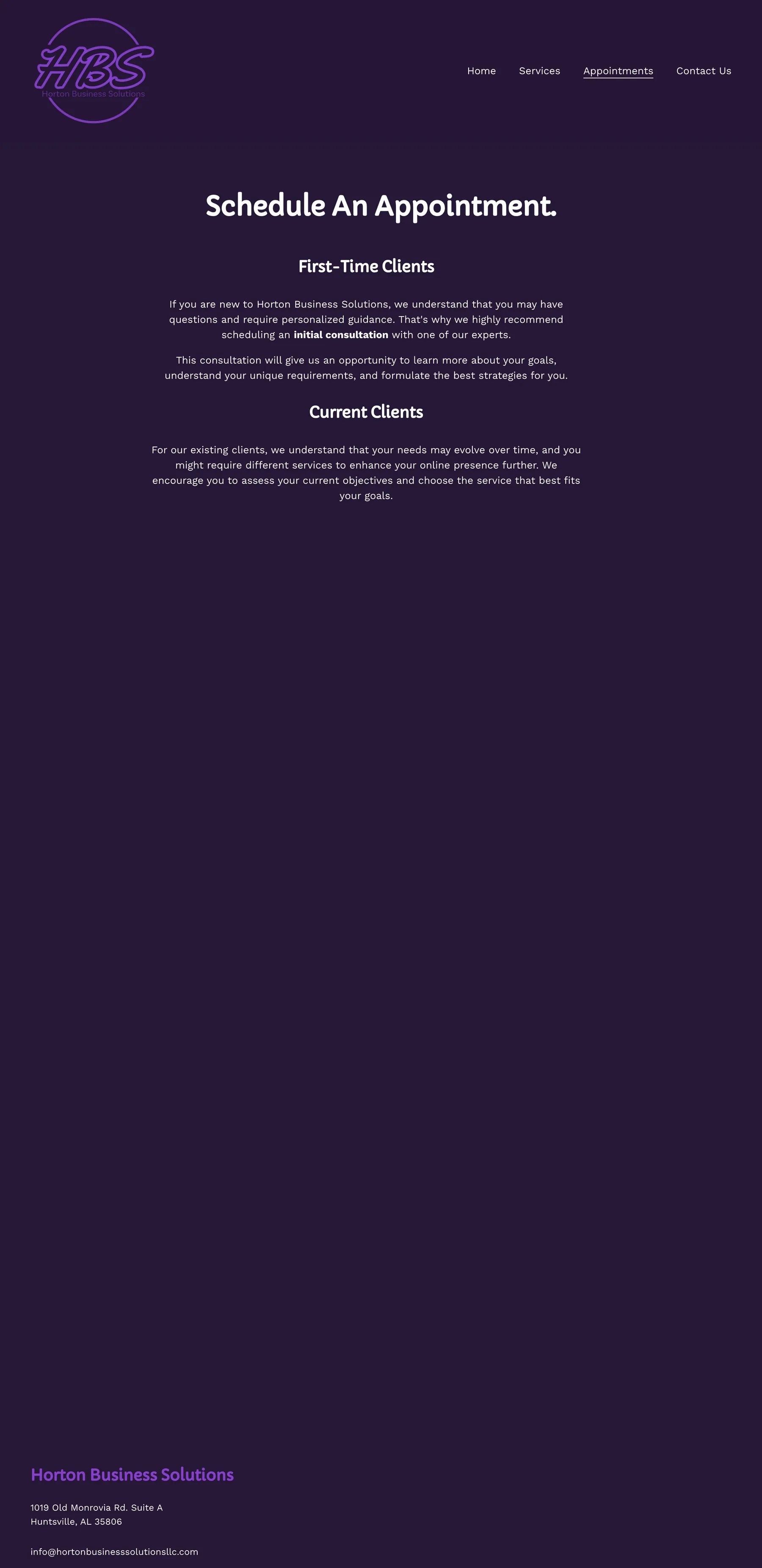 Horton Business Solutions appointment page on desktop