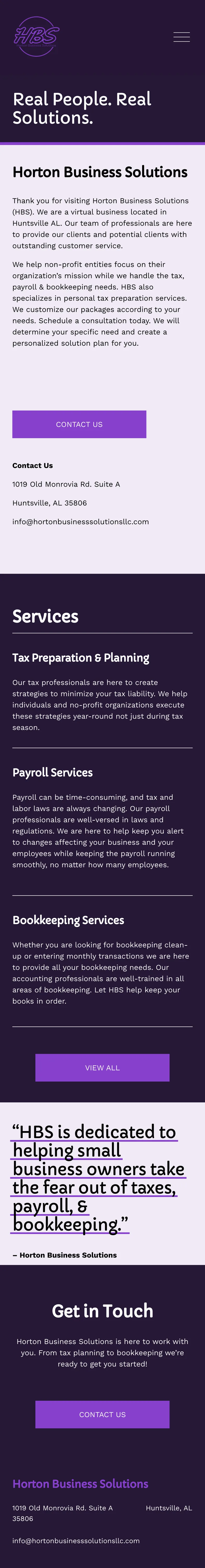 Horton Business Solutions home page on mobile