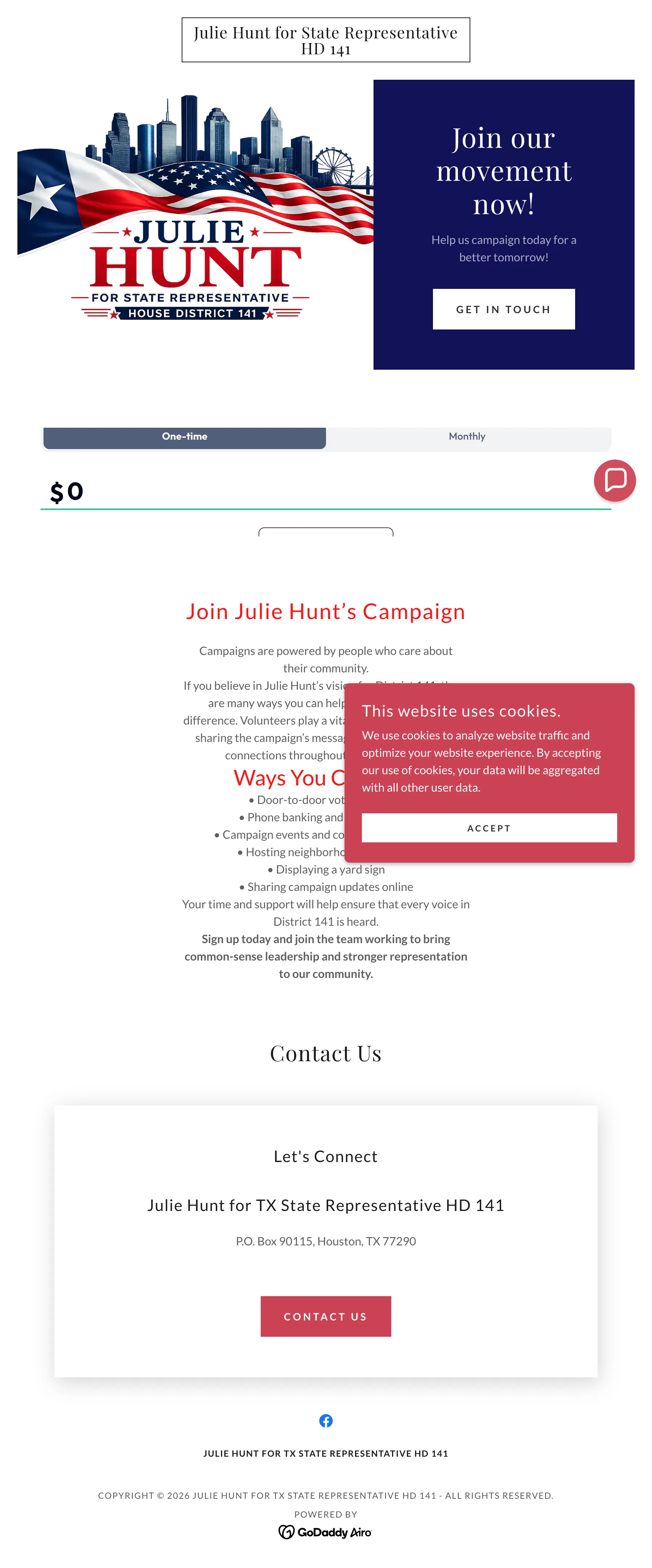 Julie Hunt campaign website before redesign on desktop