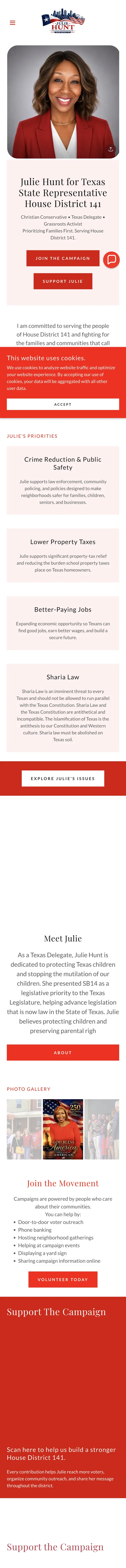 Julie Hunt campaign website after redesign on mobile