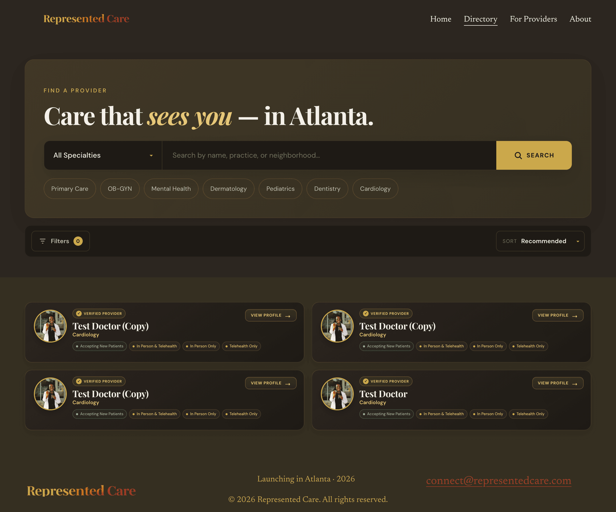 Represented Care provider directory interface
