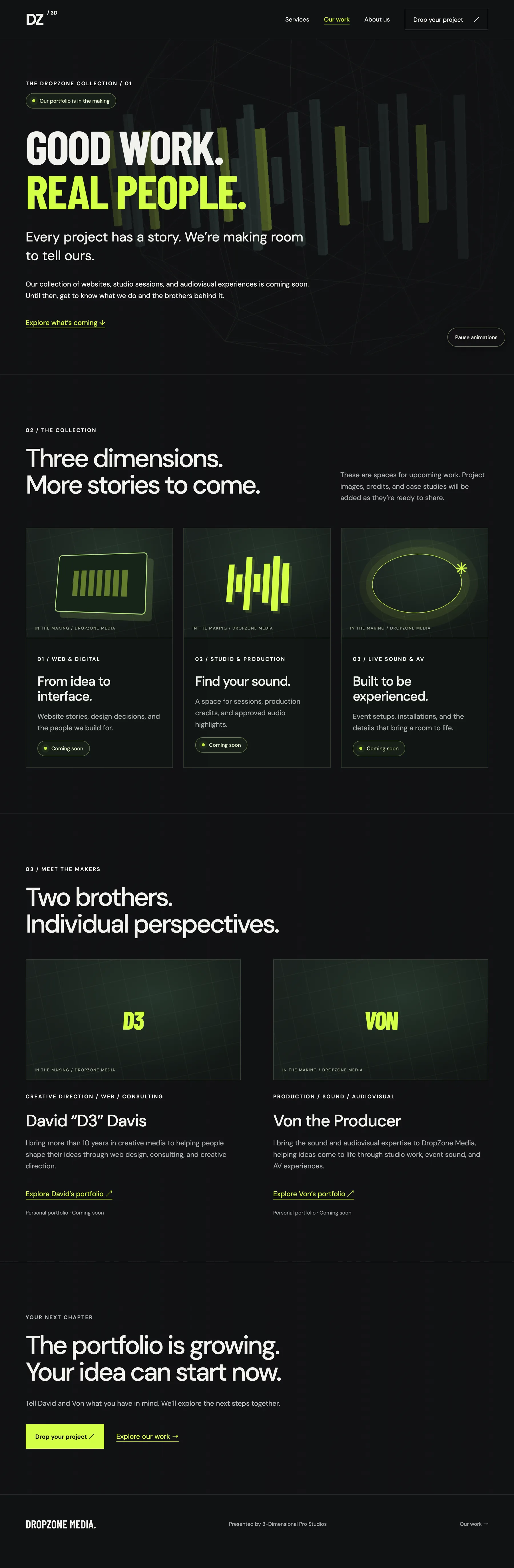 DropZone Media Studio work page